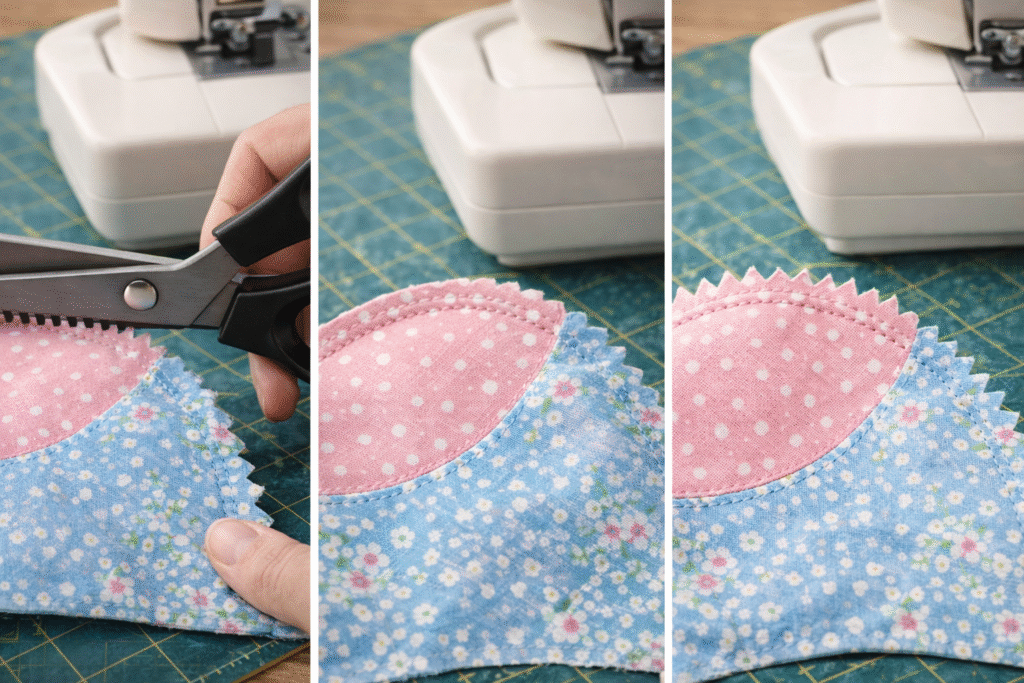 margem de costura em curva antes de fazer os piques