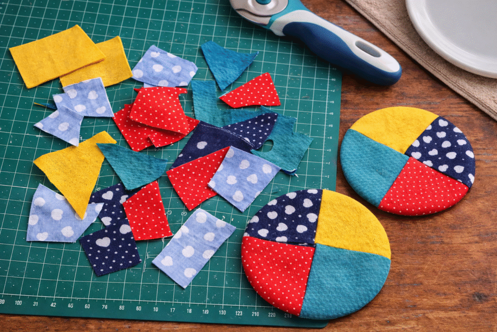 porta copos com sobras de tecido