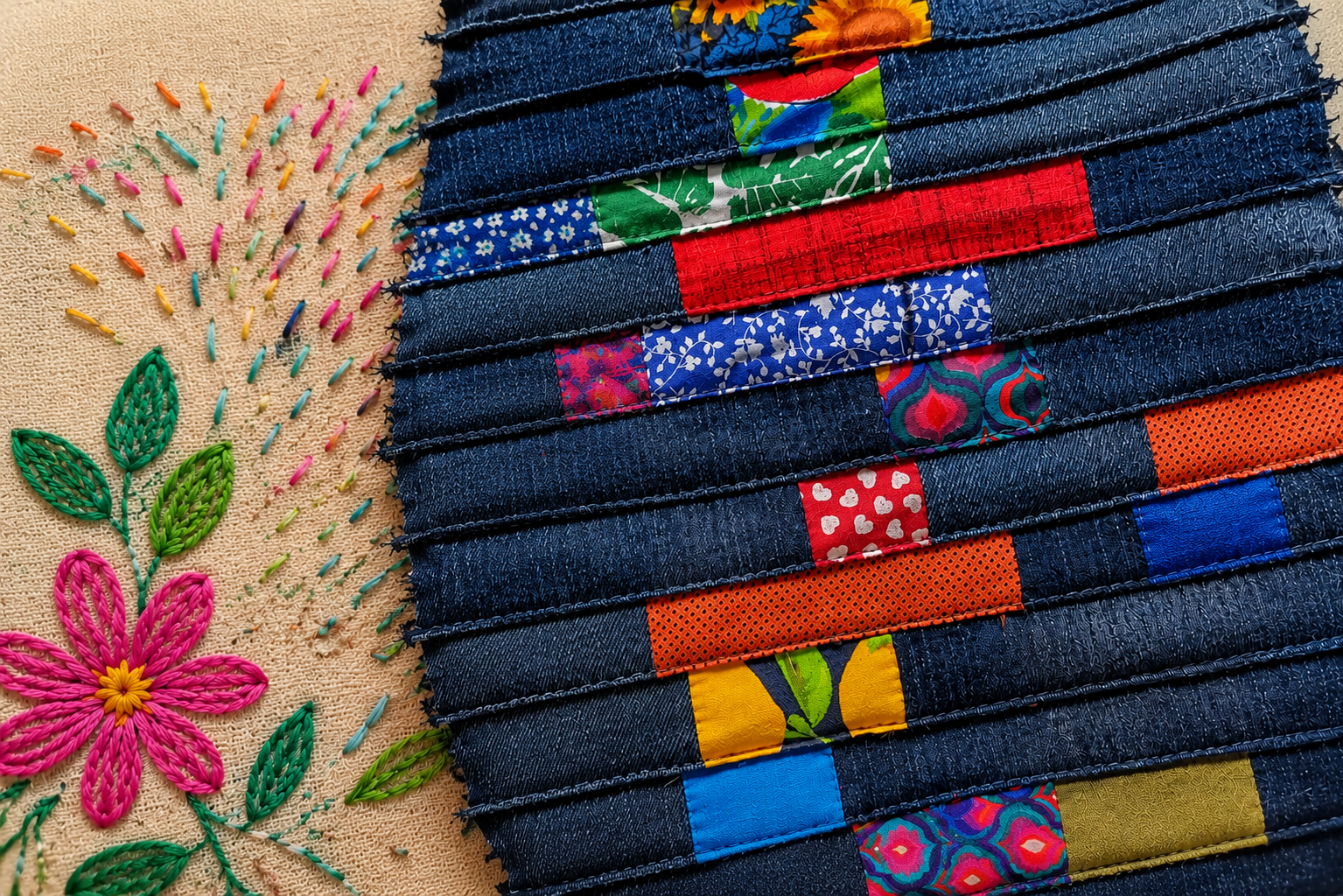Jeans e Micro Retalhos: Quando o Patchwork Vira Arte