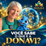Maria Antonia ao lado da formiguinha azul da DONAVI, com a frase "Você sabe o que é a DONAVI?"