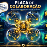 Infográfico da placa de colaboração da DONAVI, apresentado pela formiguinha azul, com o Gestor no centro e quatro células numeradas ao redor.